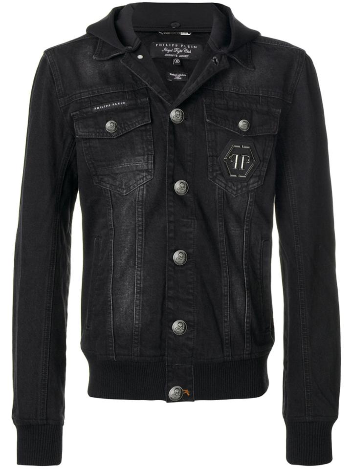 Philipp Plein Hooded Denim Jacket - Black