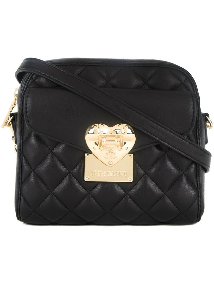 Quilted Crossbody Bag, Women's, Black, Polyurethane, Love Moschino