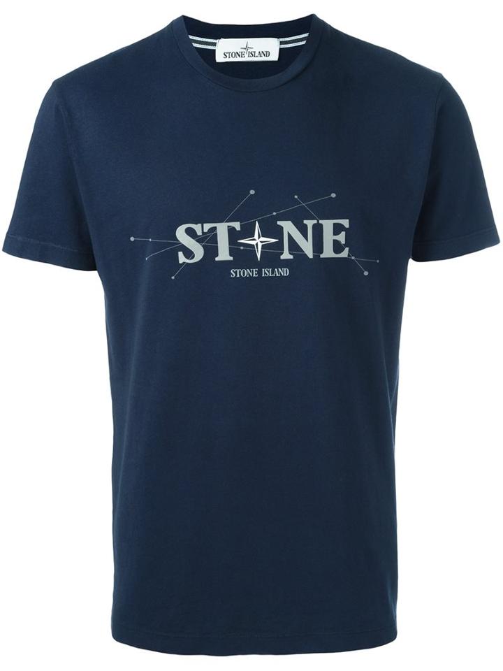 Stone Island Logo Print T-shirt, Men's, Size: Medium, Blue, Cotton