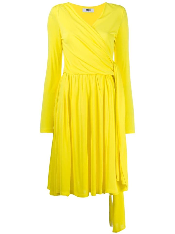 Msgm Long Sleeve Wrap Dress - Yellow