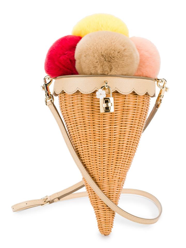 Dolce & Gabbana Ice Cream Cone Bag, Women's, Nude/neutrals, Rabbit Fur/calf Leather/vegetable Fibres