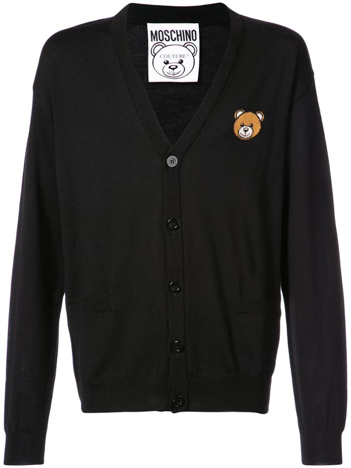 Moschino Bear Crest V-neck Cardigan - Black