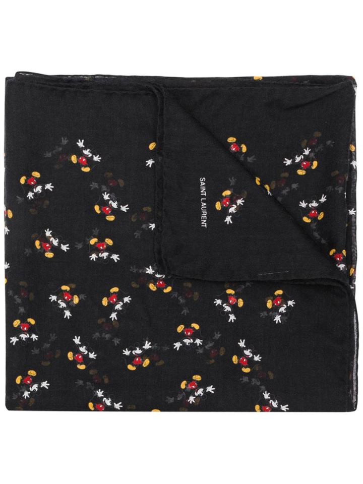 Saint Laurent Mickey Print Scarf - Black
