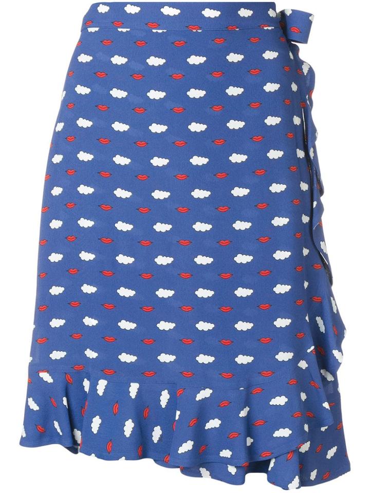 Vivetta Clouds And Lips Print Ruffle Trim Skirt - Blue