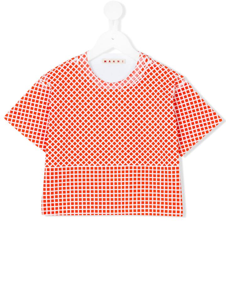 Marni Kids - Cropped Grid Print T-shirt - Kids - Cotton - 4 Yrs, White
