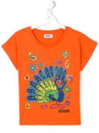 Moschino Kids Peacock Print T-shirt, Girl's, Size: 14 Yrs, Yellow/orange