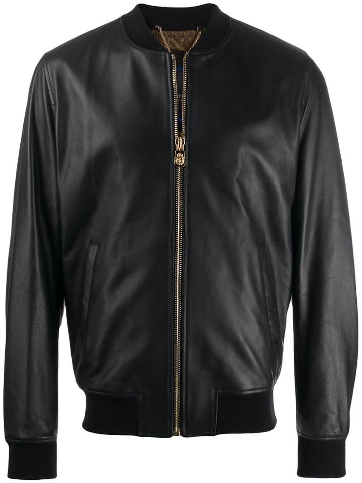 Billionaire Logo Plaque Bomber Jacket - Black