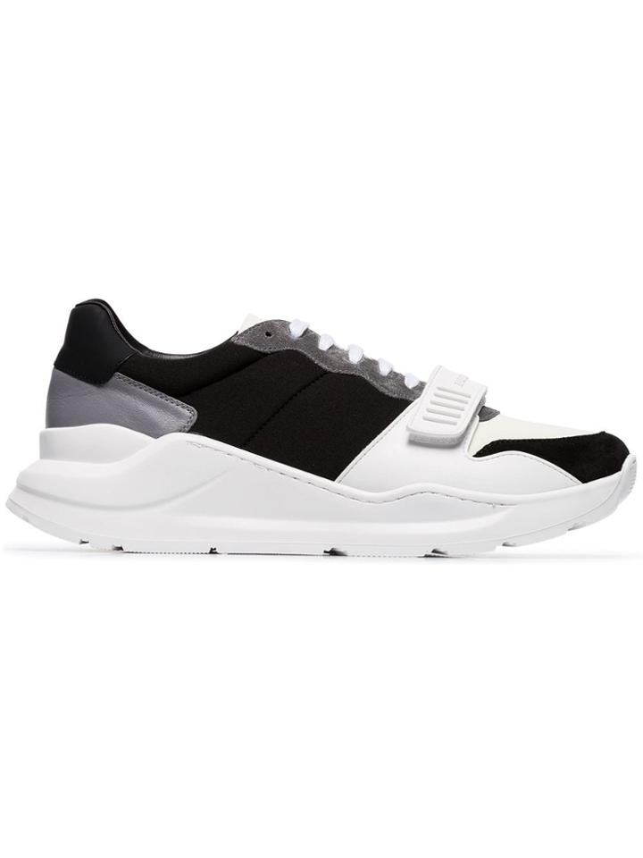 Burberry Black And White Regis Low Top Velcro Sneakers