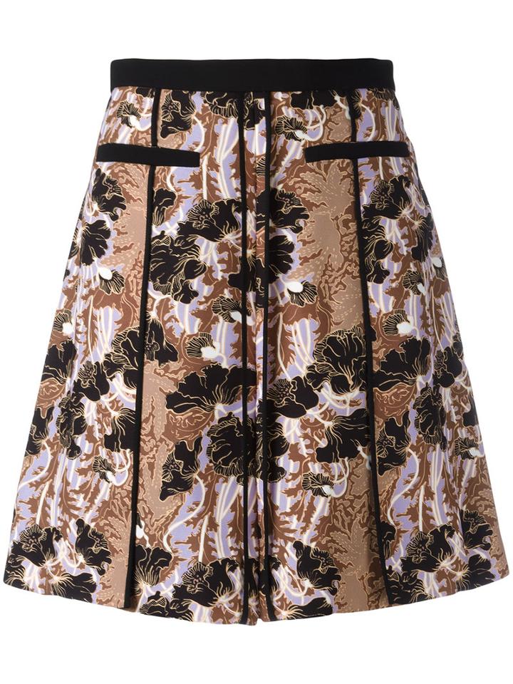 Carven Floral Pleated Skirt, Women's, Size: 42, Black, Silk/polyester/viscose