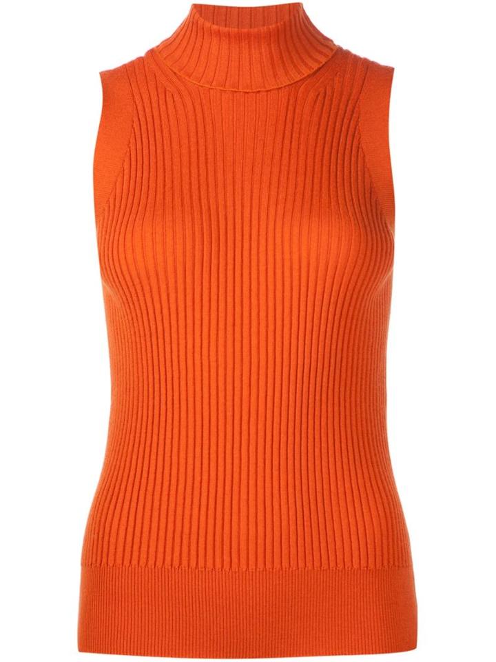 Maison Margiela Ribbed Turtleneck Top, Women's, Size: Small, Yellow/orange, Wool
