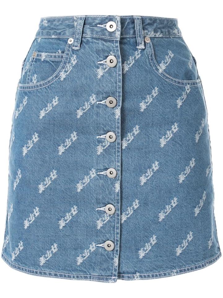 Ground Zero Buttoned Front Denim Skirt - Blue