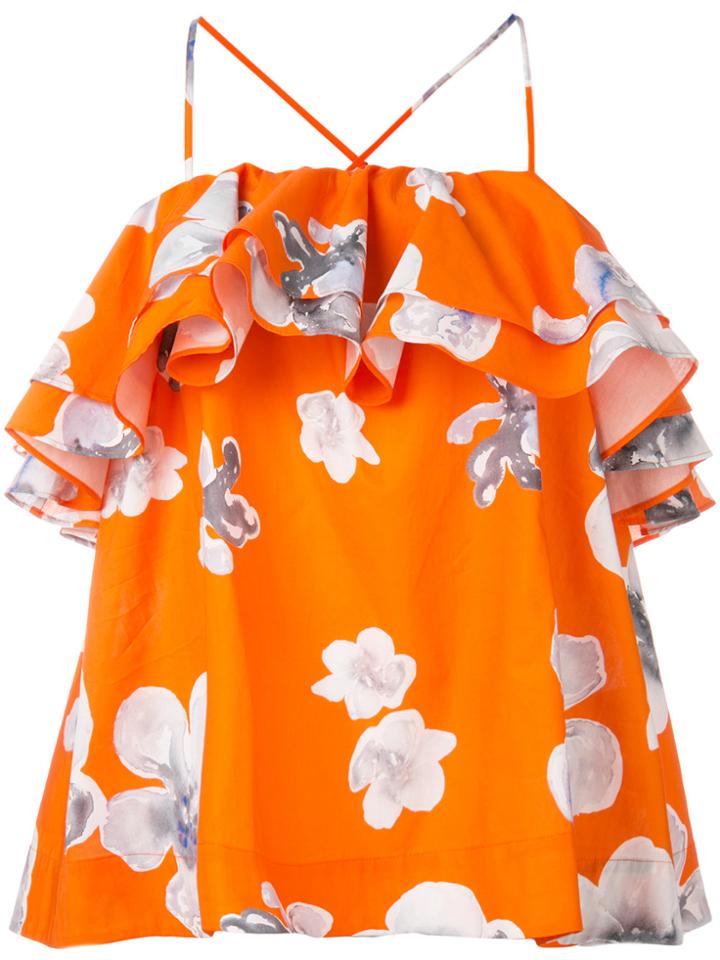 Msgm Floral Frill Halterneck Blouse - Yellow & Orange
