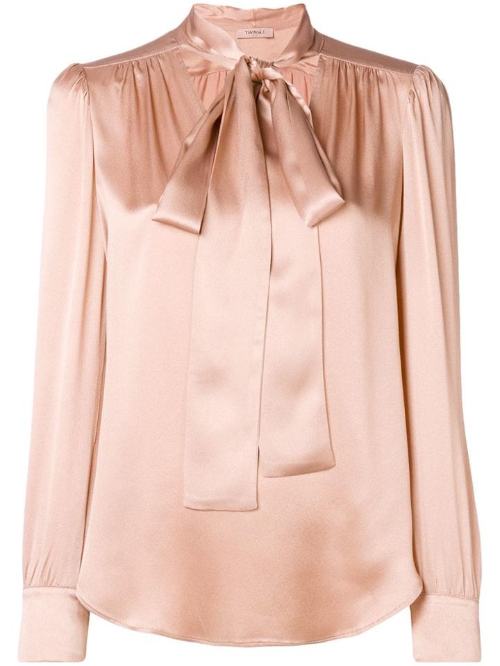 Twin-set Bow Collar Blouse - Pink & Purple