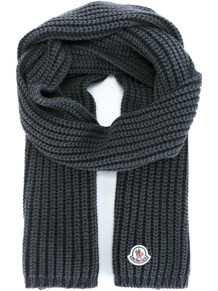 Moncler Ribbed Scarf, Men's, Grey, Virgin Wool