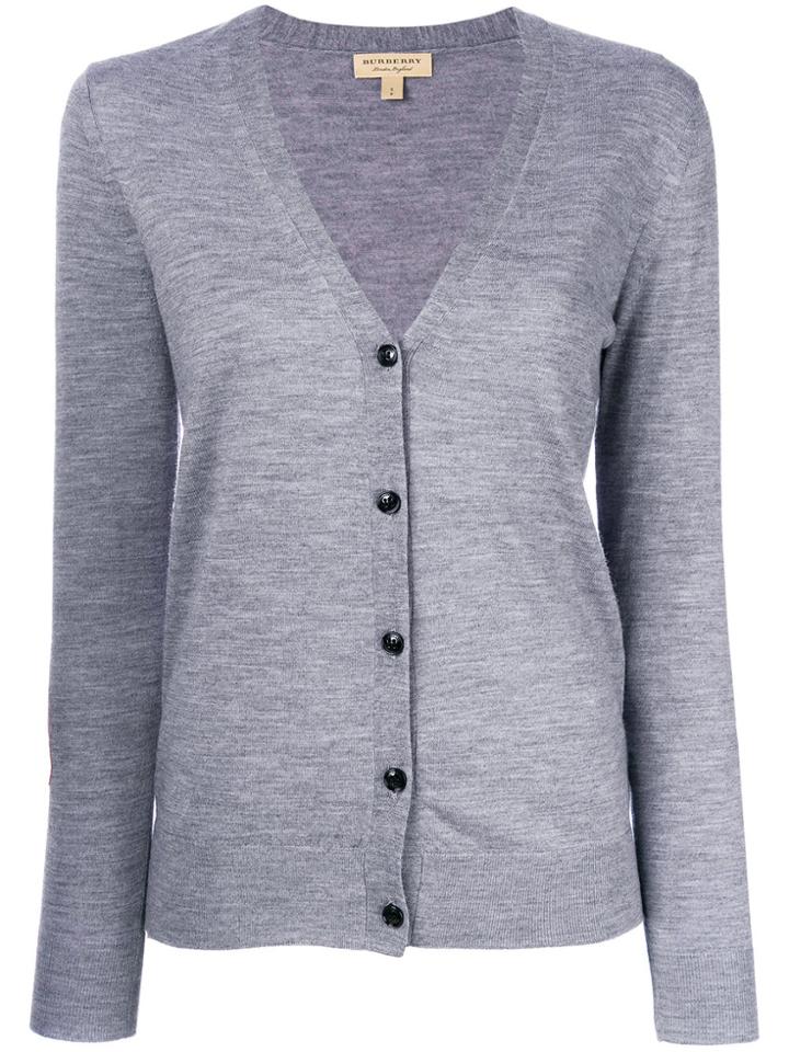 Burberry Check Detail Merino Wool Cardigan - Grey