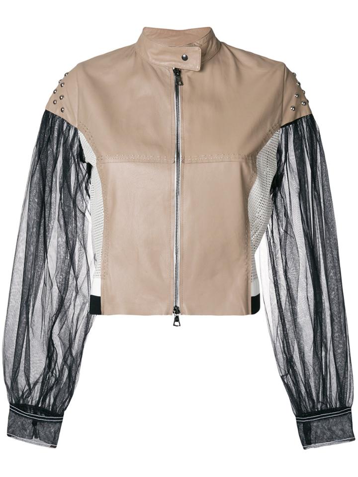 Aviù Colour-block Biker Jacket - Nude & Neutrals