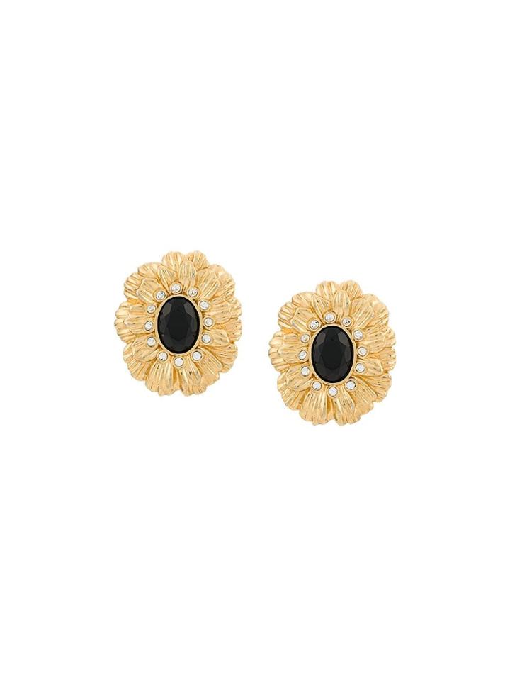 Kenneth Jay Lane 1980s Vintage Kenneth Jay Lane Flower Earrings - Gold
