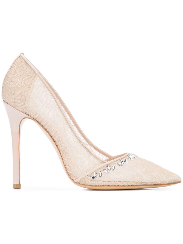 Monique Lhuillier Pointed Lace Pumps - Nude & Neutrals