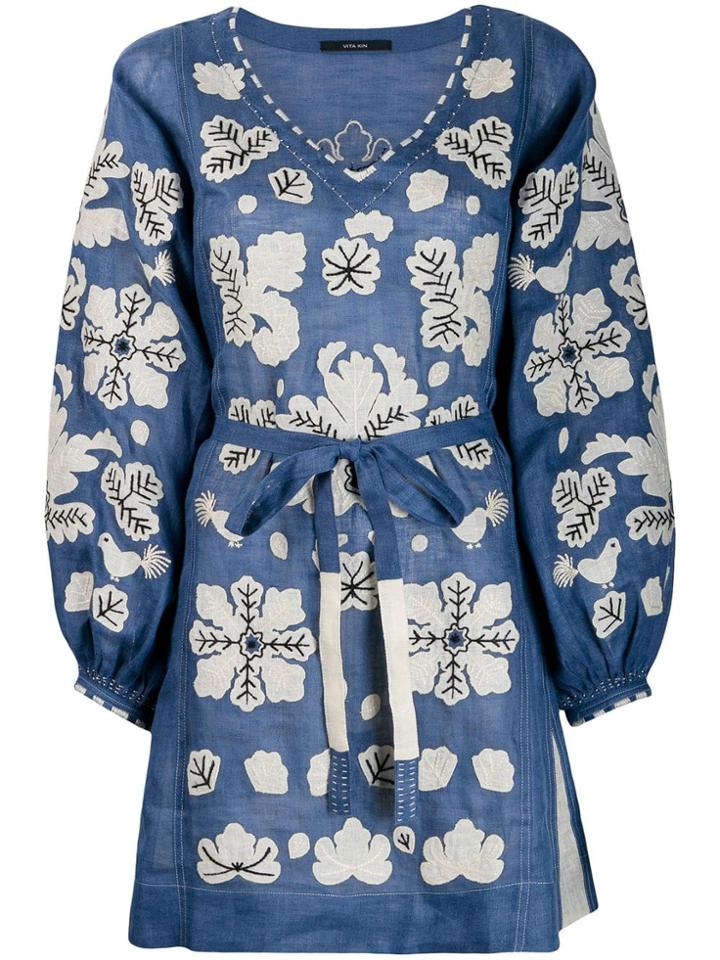 Vita Kin Floral Embroidered Dress - Blue