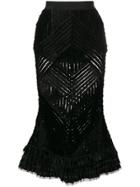 Amen Ruched Panel Velvet Skirt - Black