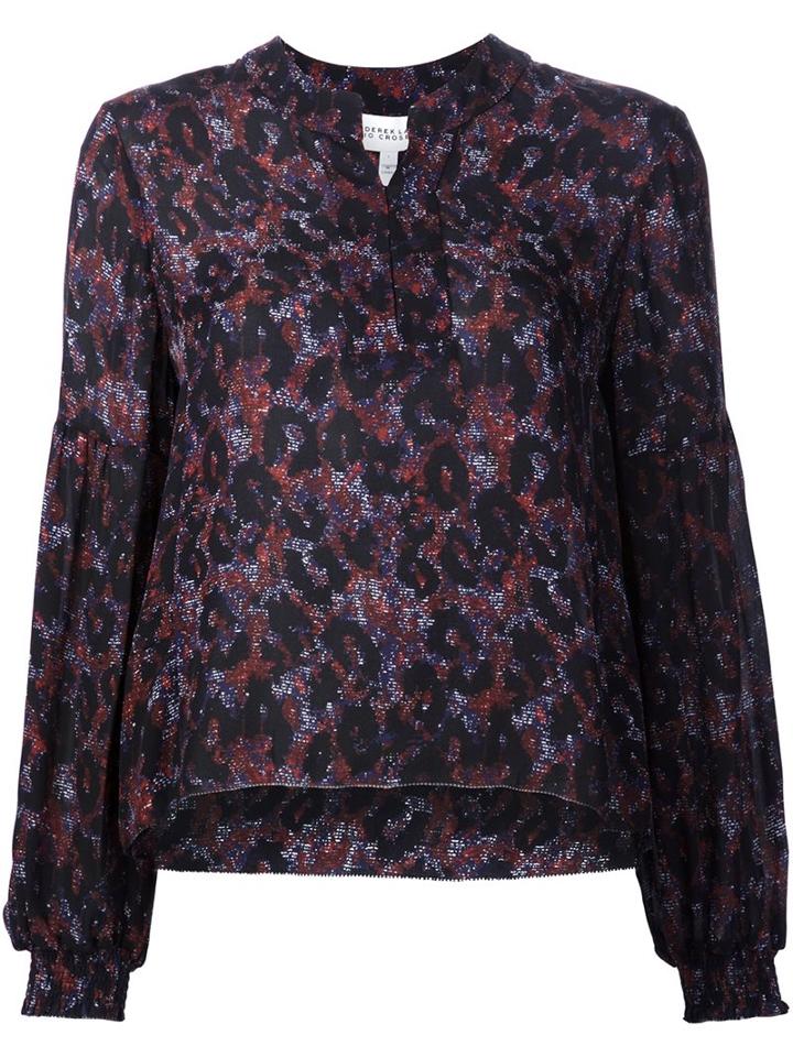Derek Lam 10 Crosby Floral Print Flared Blouse, Women's, Size: 2, Black, Silk