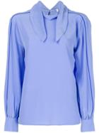 Closed Long-sleeve Fitted Blouse - Blue