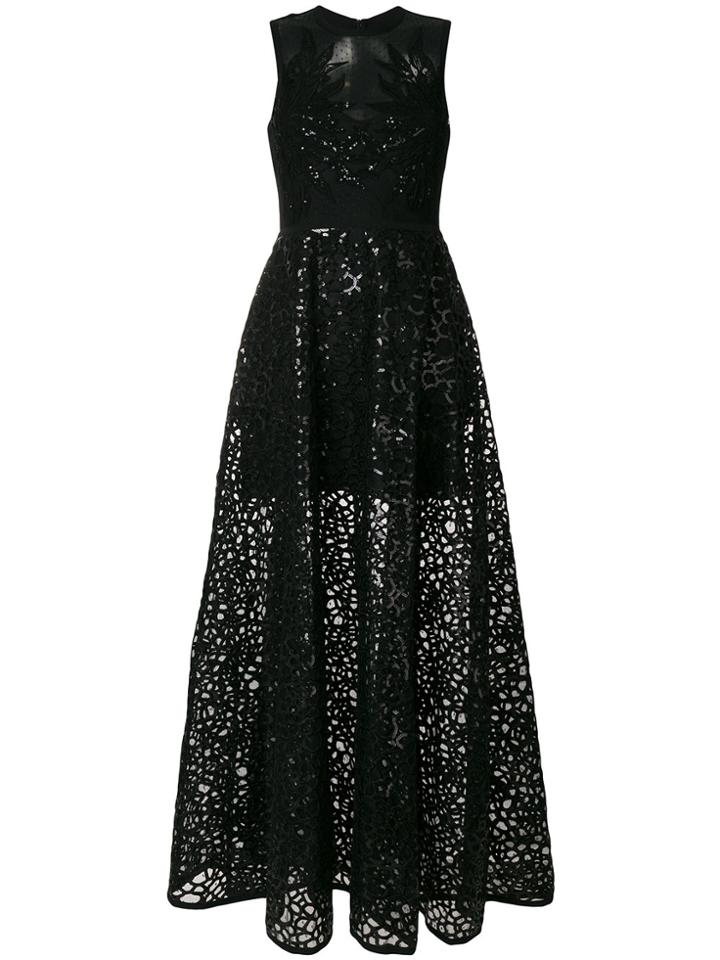Elie Saab Sleeveless Sequin Embroidery Gown - Black