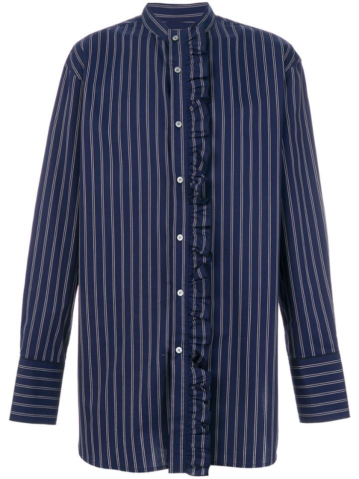 Wooyoungmi Ruffled Detail Striped Shirt - Blue