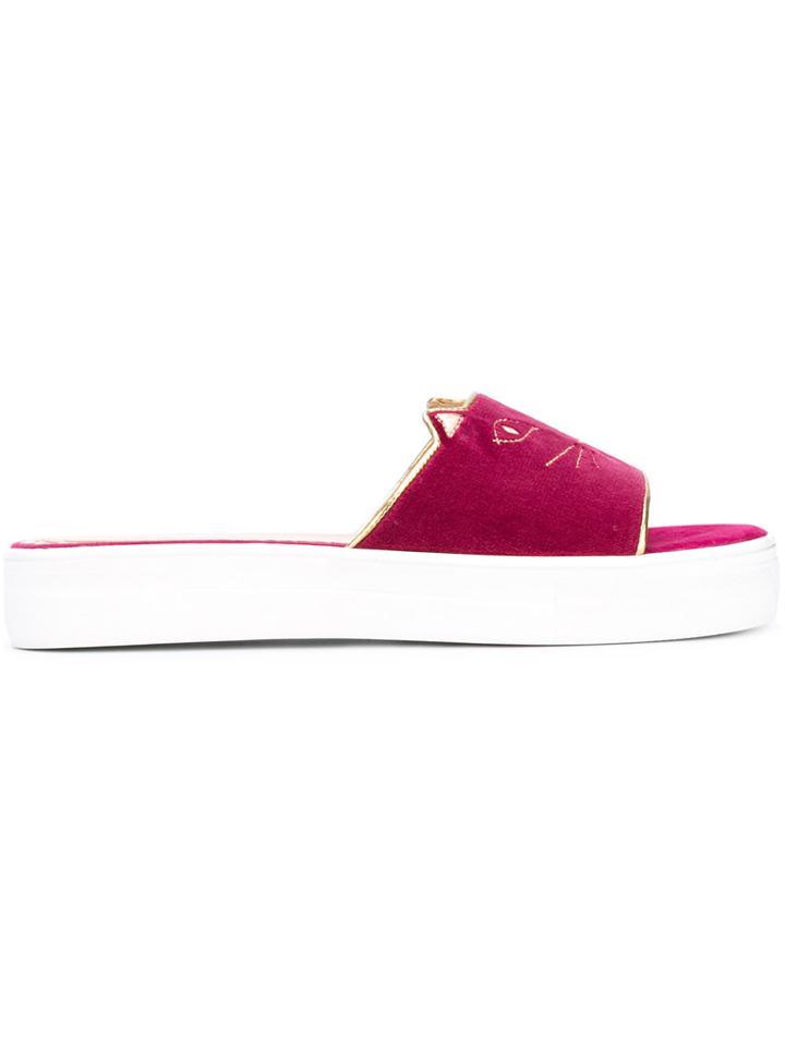 Charlotte Olympia Kitty Pool Slides - Red