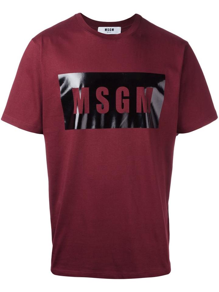 Msgm Logo Print T-shirt, Men's, Size: Small, Red, Cotton
