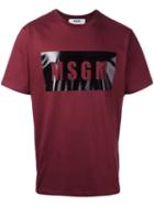 Msgm Logo Print T-shirt, Men's, Size: Small, Red, Cotton