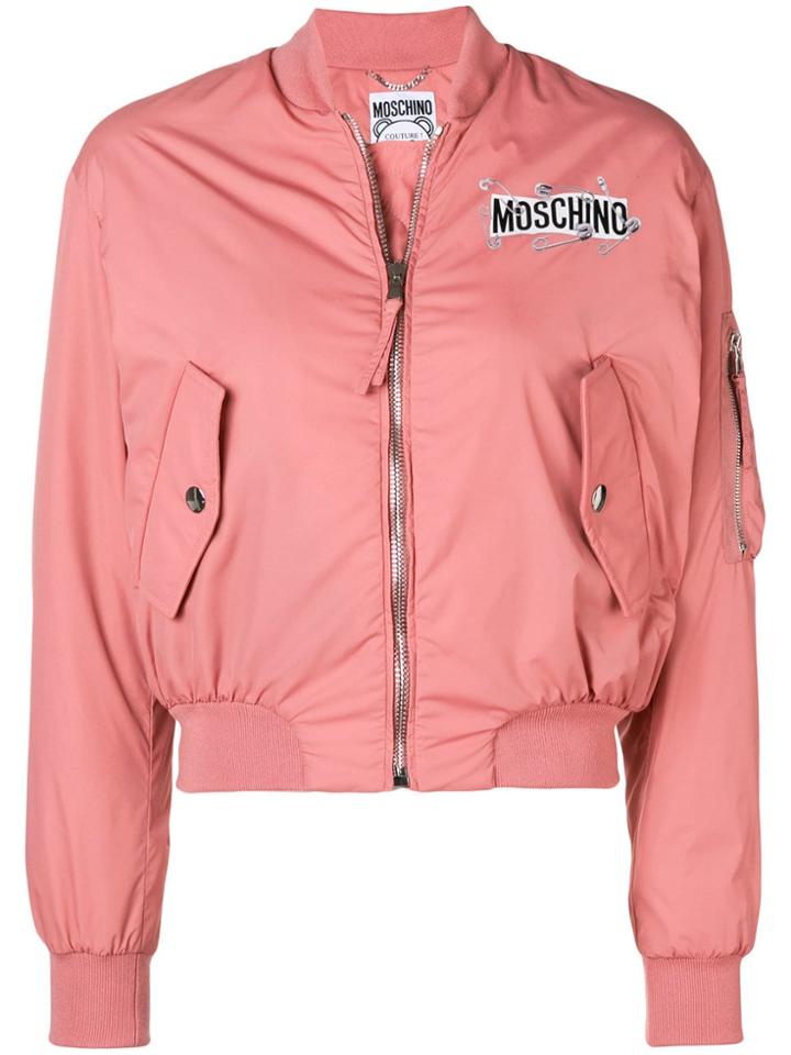 Moschino Zipped Logo Bomber Jacket - Pink