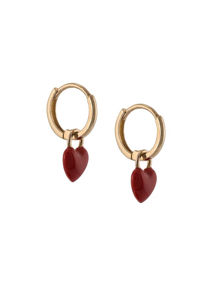 Alison Lou 14kt Yellow Gold Heart Drop Huggie Earring - Red