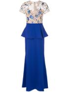 Tadashi Shoji Sequin Floral Peplum Evening Dress - Blue