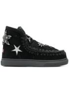 Mou Embellished Whipstitched Ankle Boots - Black
