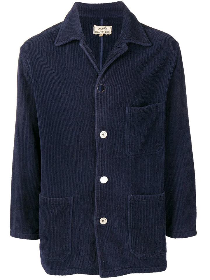 Hermès Vintage Ribbed Buttoned Jacket - Blue