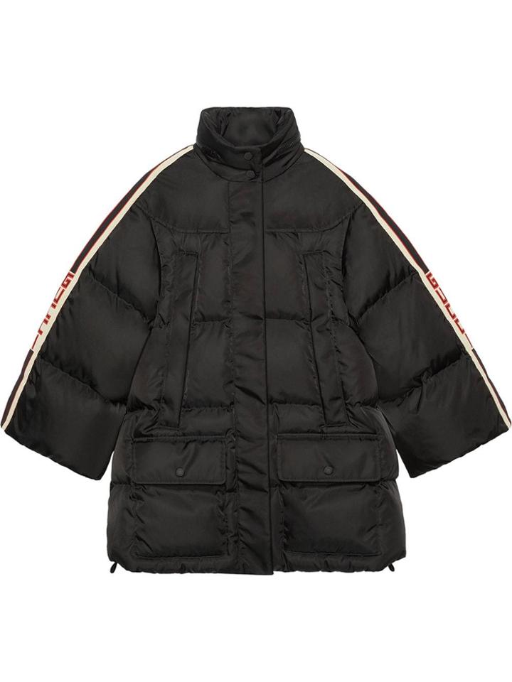 Gucci Padded Nylon Cape Jacket With Gucci Stripe - Black