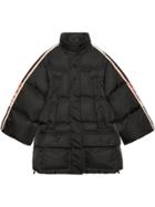 Gucci Padded Nylon Cape Jacket With Gucci Stripe - Black