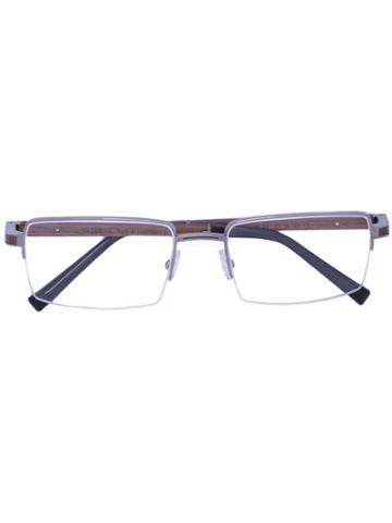 Gold And Wood Wood Detail Glasses - Brown