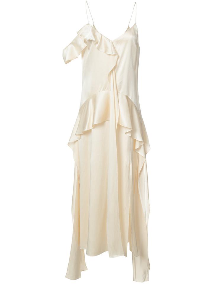 Jonathan Simkhai Ruffled Slip Dress, Women's, Size: 6, Nude/neutrals, Silk