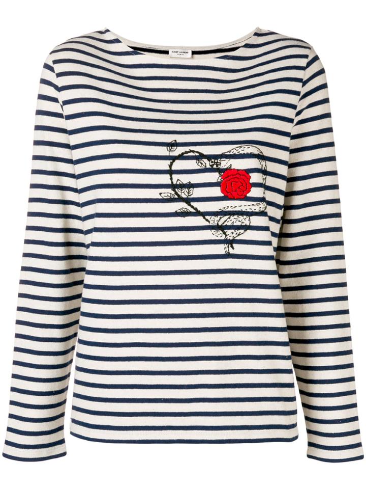 Saint Laurent Striped Rose Embroidered Top - Nude & Neutrals