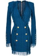 Balmain Double-breasted Frayed Dress - Blue