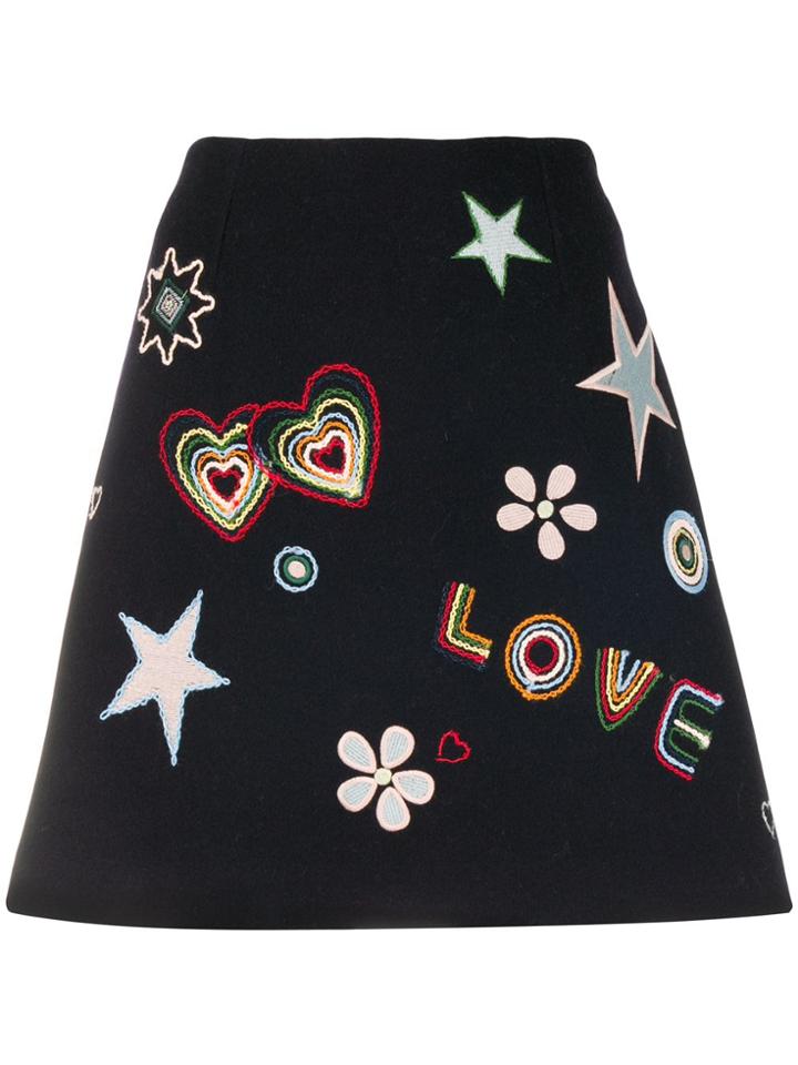 Chinti & Parker Love Embroidered Mini Skirt - Blue
