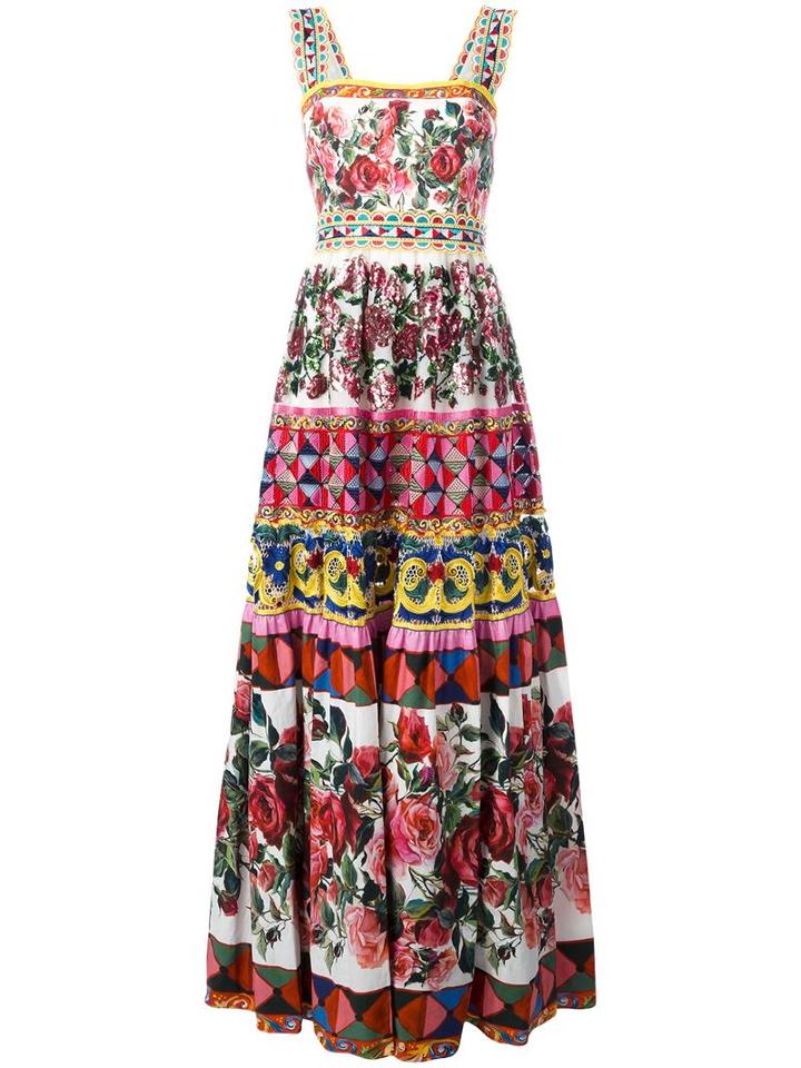 Dolce & Gabbana Mambo Print Maxi Dress, Women's, Size: 42, Pink, Cotton/silk