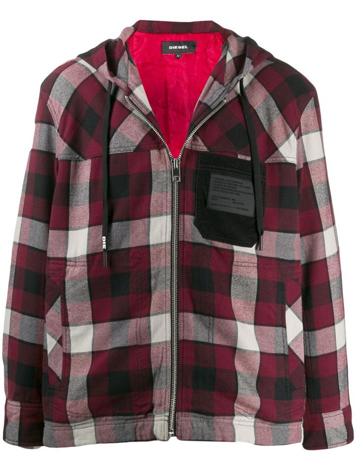 Diesel Check Zipped Hoodie - Red