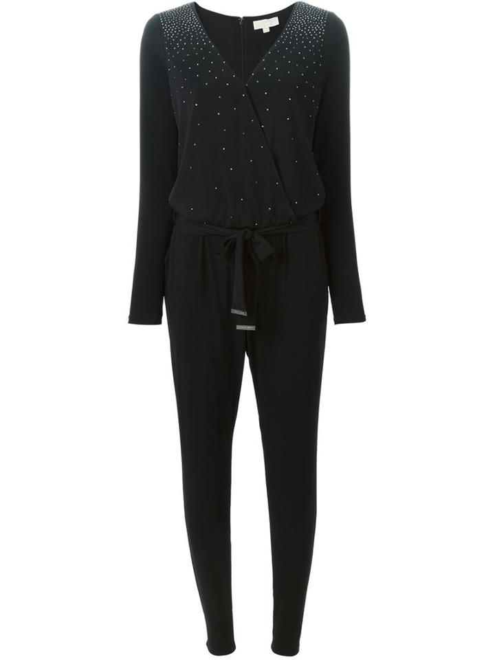 Michael Michael Kors Embellished V-neck Jumpsuit, Women's, Size: Small, Black, Polyester/spandex/elastane/metal (other)