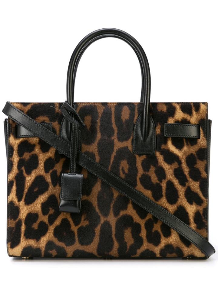 Saint Laurent Leopard Print Tote Bag - Brown