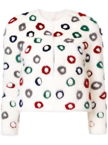 Carolina Herrera Donut Pattern Jacket, Women's, Size: 6, White, Mink Fur