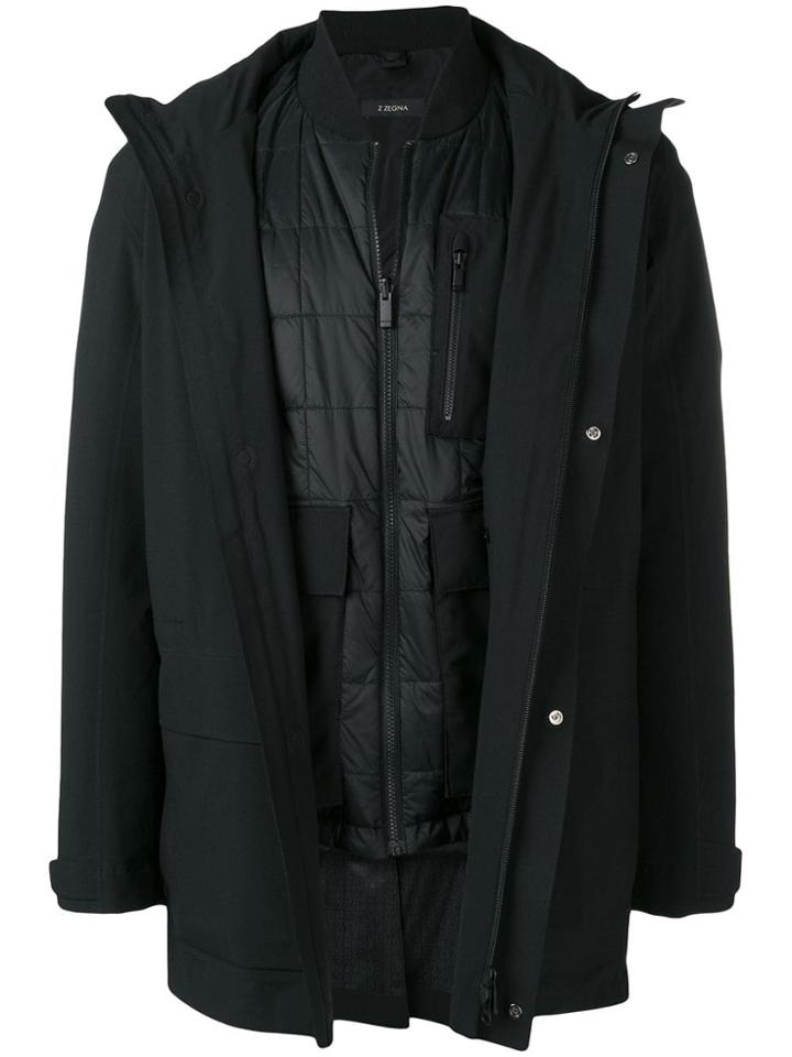 Z Zegna Layered Single-breasted Coat - Black