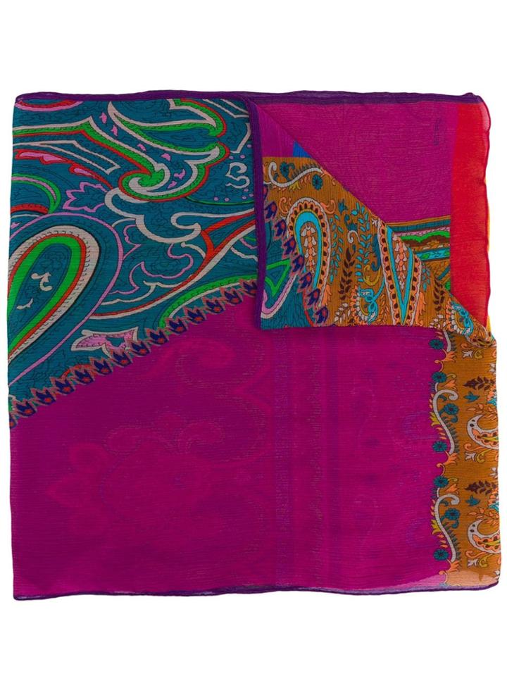 Etro Paisley Print Colour Block Scarf - Blue
